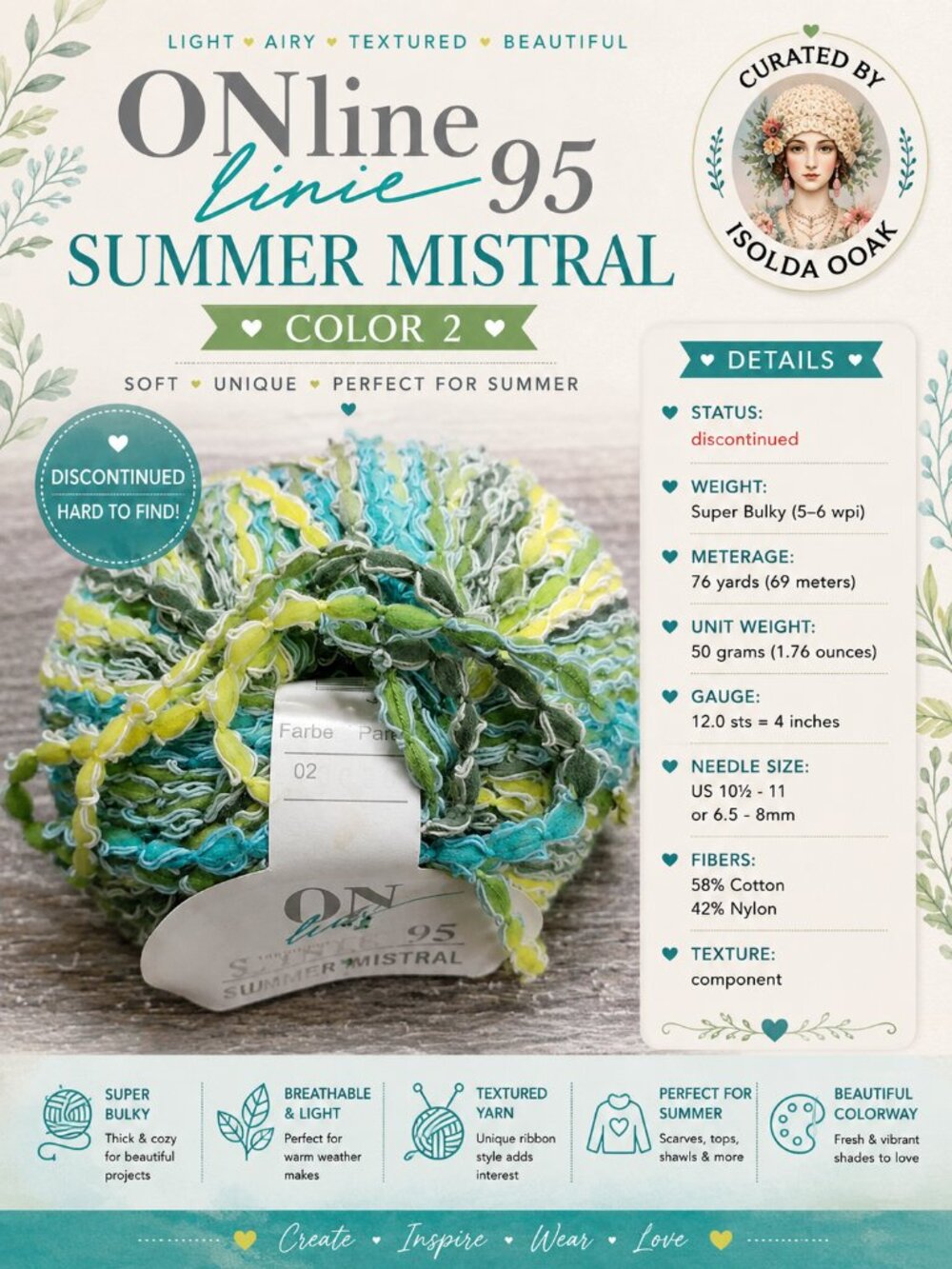 ONline Linie 95 Summer Mistral Yarn Color 2 • Textured Ribbon Yar